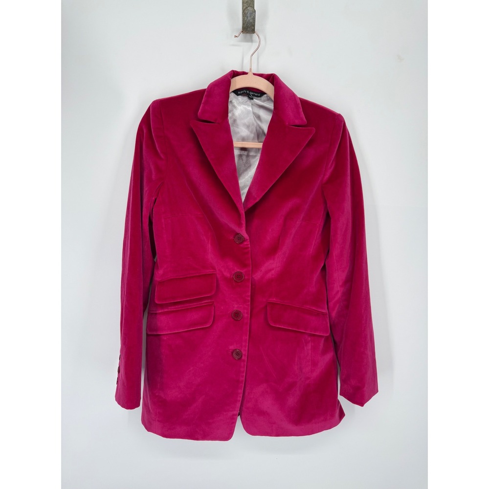 Supply & Demand Blazer Women XS Fuchsia Pink Velvet Notched Lapel AY 2143